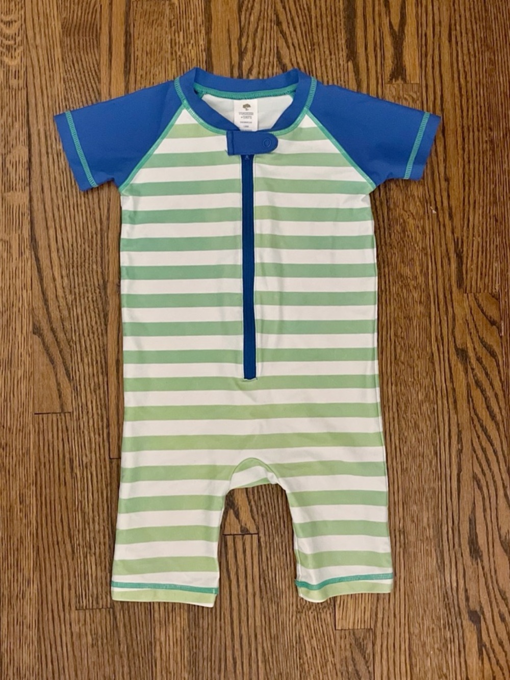 Tucker + Tate Green & Blue Striped Short Sleeve Rashguard Onesie